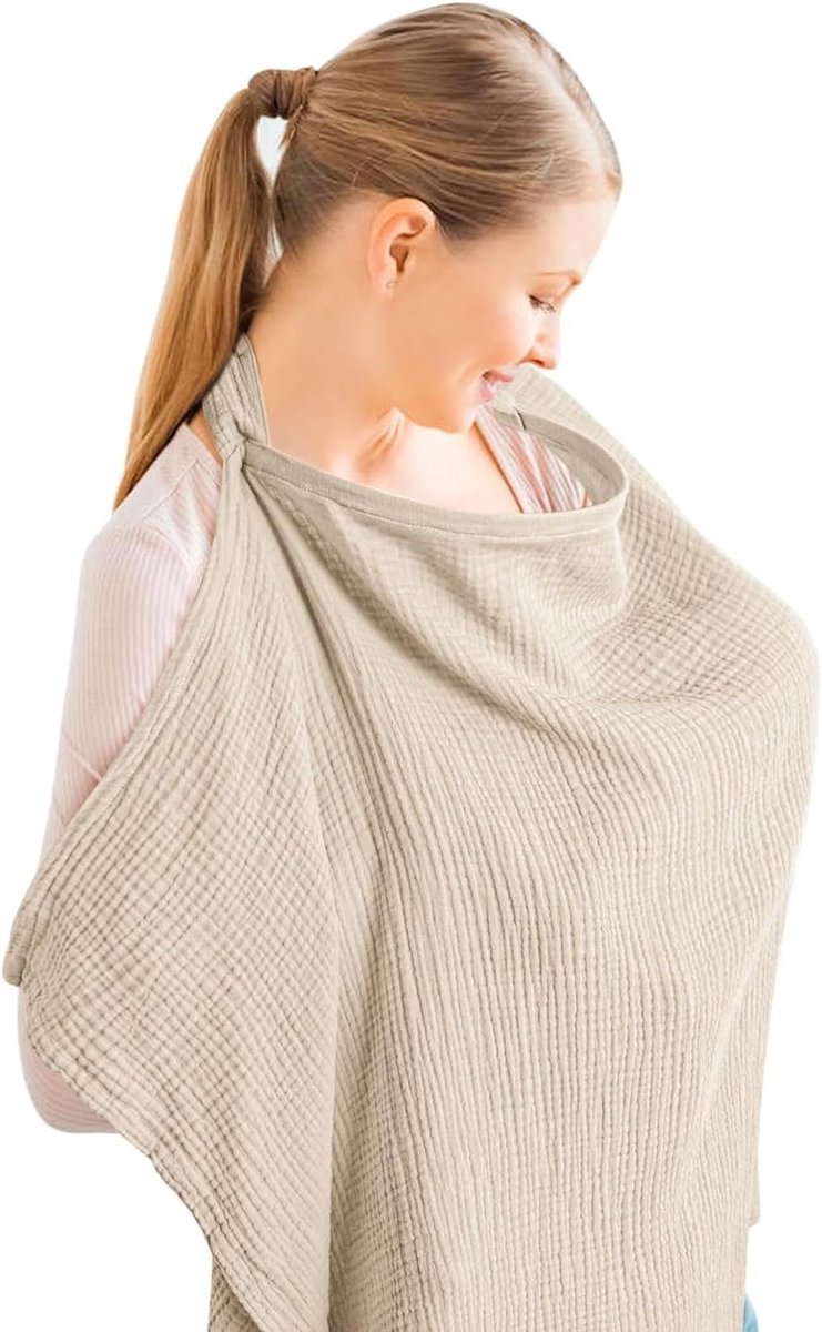 Musseline-afdekking voor borstvoeding van baby's, ademend, 100% katoen, borstvoedingshoes met stijve banden voor moeder, borstvoedingsschort, multifunctionele autostoelluifel