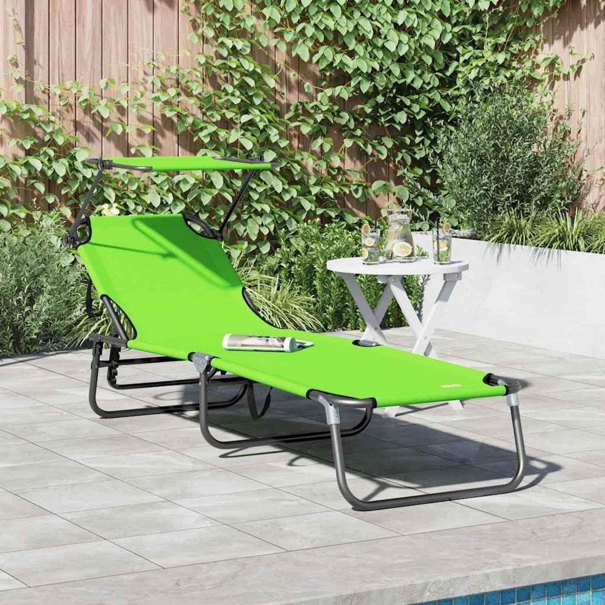 Zonnebed, groen, 190 x 57 x 81 cm, Oxford-stof, opvouwbare ligstoel met verstelbare rugleuning, voor terras, balkon en buiten, opvouwbaar stalen frame