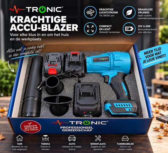 MTRONIC Krachtige Accu-Blazer 21V – 38.000 RPM Luchtblazer – 2 Grote Accu’s + Snellader – Geschikt voor Makita Accu’s – Voor Werkplaats, Auto & Tuin — afbeelding 4