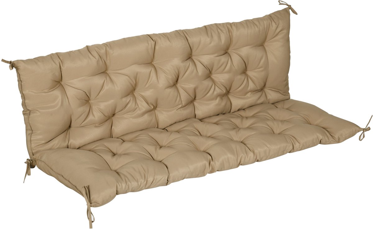Tuinbank kussen - kussens voor tuinmeubelen 150 x 98 x 8 cm kaki - zitkussen en rugkussen