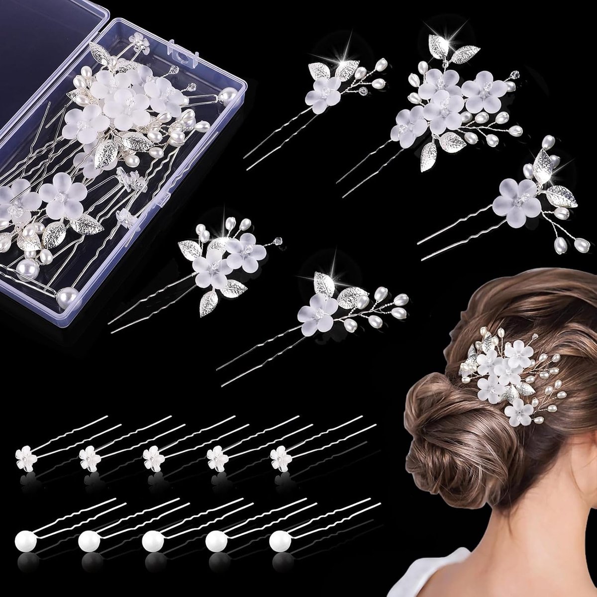 Haarspelden voor vrouwen, mode elegante dames parel bloem haaraccessoires voor bruiloft sieraden bruids haaraccessoires vrouwen meisjes (wit)
