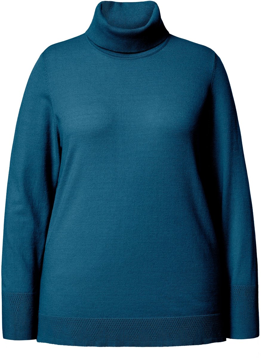 Ulla Popken - Dames - Coltrui brede geribbelde boorden lange mouw - Blauwgroen - Maat 62+