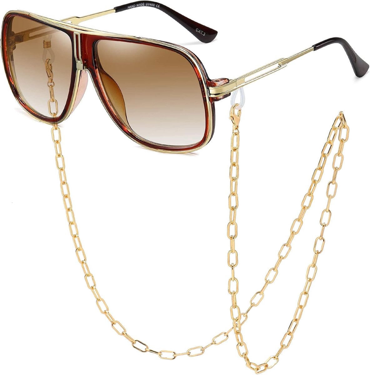 Retro ketting 80s Vintage Pilot zonnebril mannen klassieke brillen Unisex heldere lens