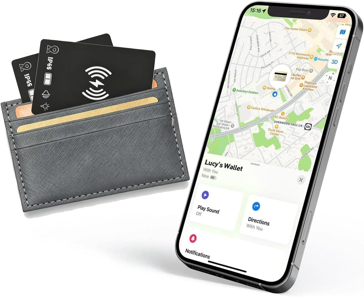 Tracker Card oplaadbare Air Tag kaart, werkt met Apple Waar is? APP (iOS alleen, Android niet ondersteund), IP68 waterdicht, voor bagage, portemonnees, paspoorten, sleutels (zwart, 2 stuks)