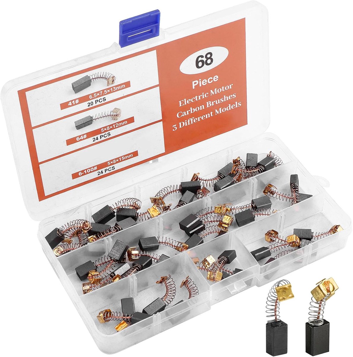 68 stuks koolborstels, motorkoolborstels, elektrisch gereedschap, koolborstels, vervangende motor-koolborstels met veer, voor elektromotor, haakse slijper, boorhamer, cirkelzaag, veel