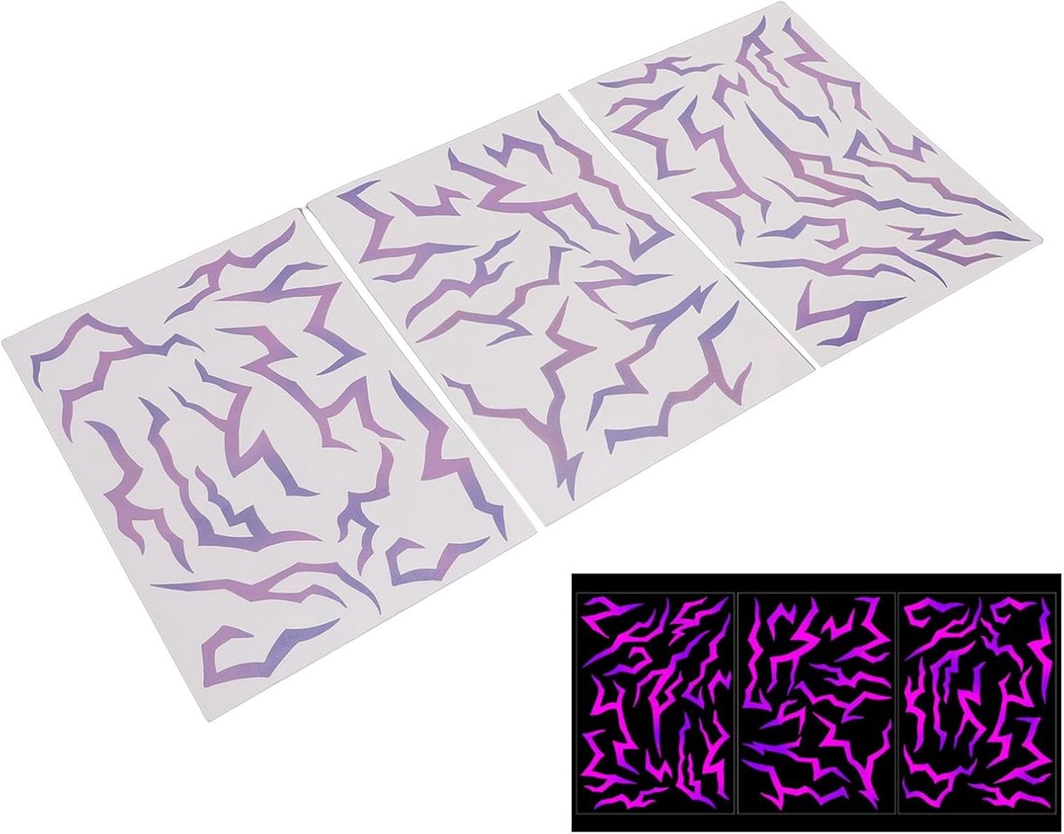 Tijdelijke Stickers, 3PCS Anime Cosplay Tattoo met Fluorescerend Effect, K Stijl Demon Mark, Waterdicht, Fluorescerend Gradiënt Paars