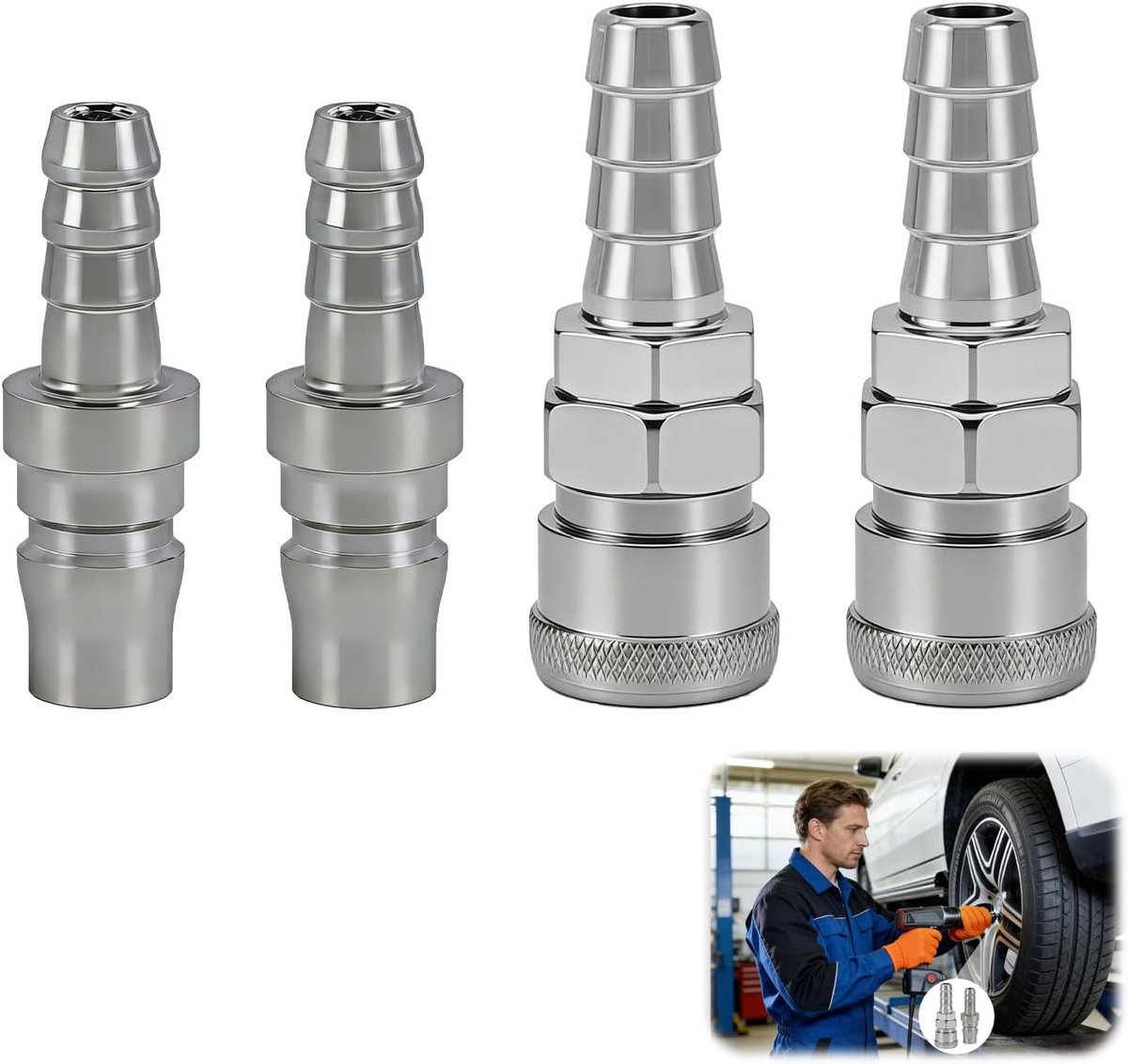 perslucht 8 mm, 4 stuks pneumatische snelkoppeling
