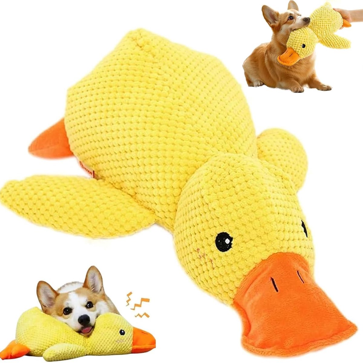 Hondenspeelgoed,Anti-stress eend Hond,Quack-Quack Duck Hondenspeelgoed,Interactief Hondenspeelgoed,Interactief Speelgoed voor Honden,Piepend Pluche Speelgoed voor Klein