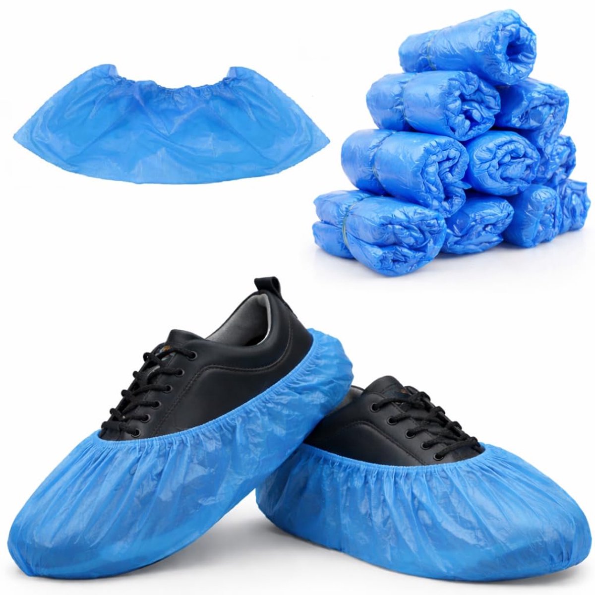 Schoenovertrek, HDPE-overschoenen, schoenovertrek, wegwerp-overschoenen voor schoenen, overschoenen, overtrekken, waterdicht, stofdicht, blauw (50, 38 x 12 cm)