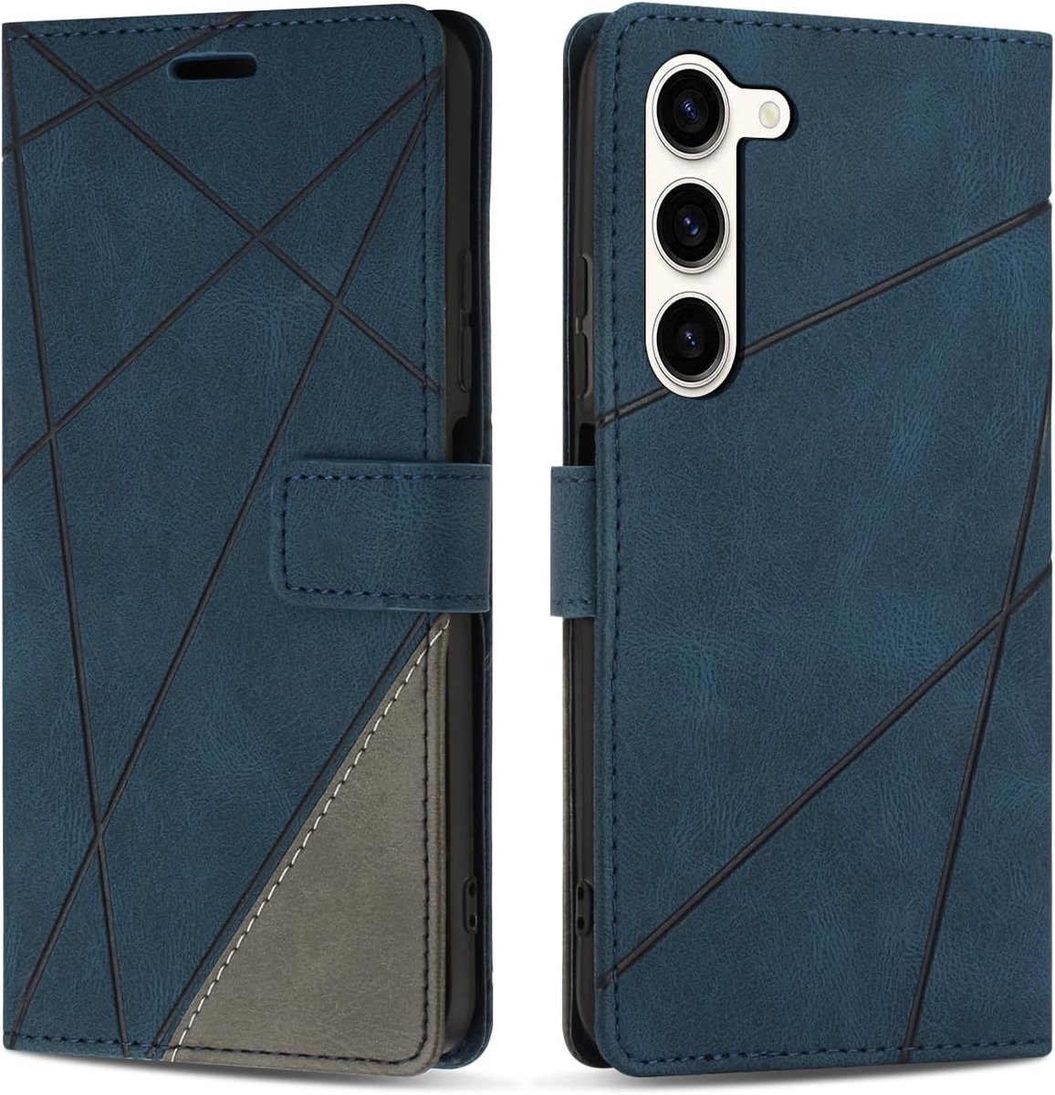 Hoesje voor Galaxy S23, Premium Lederen Portemonnee Beschermhoes Telefoonhoesjes met Kaartenvakken Beschermhoesje voor Galaxy S23, Blauw