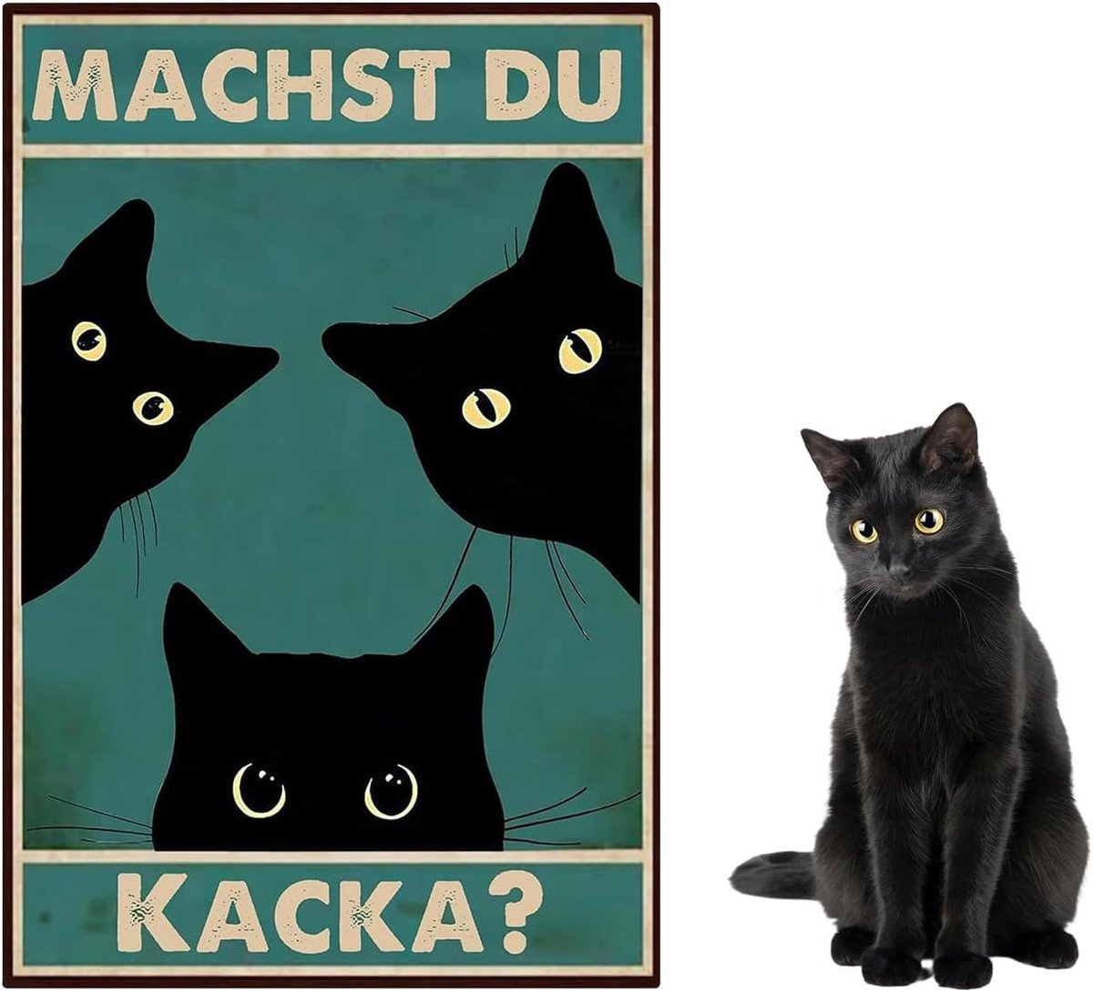 du Kacka bord, zwarte kat metalen bord voor badkamer 30x20cm