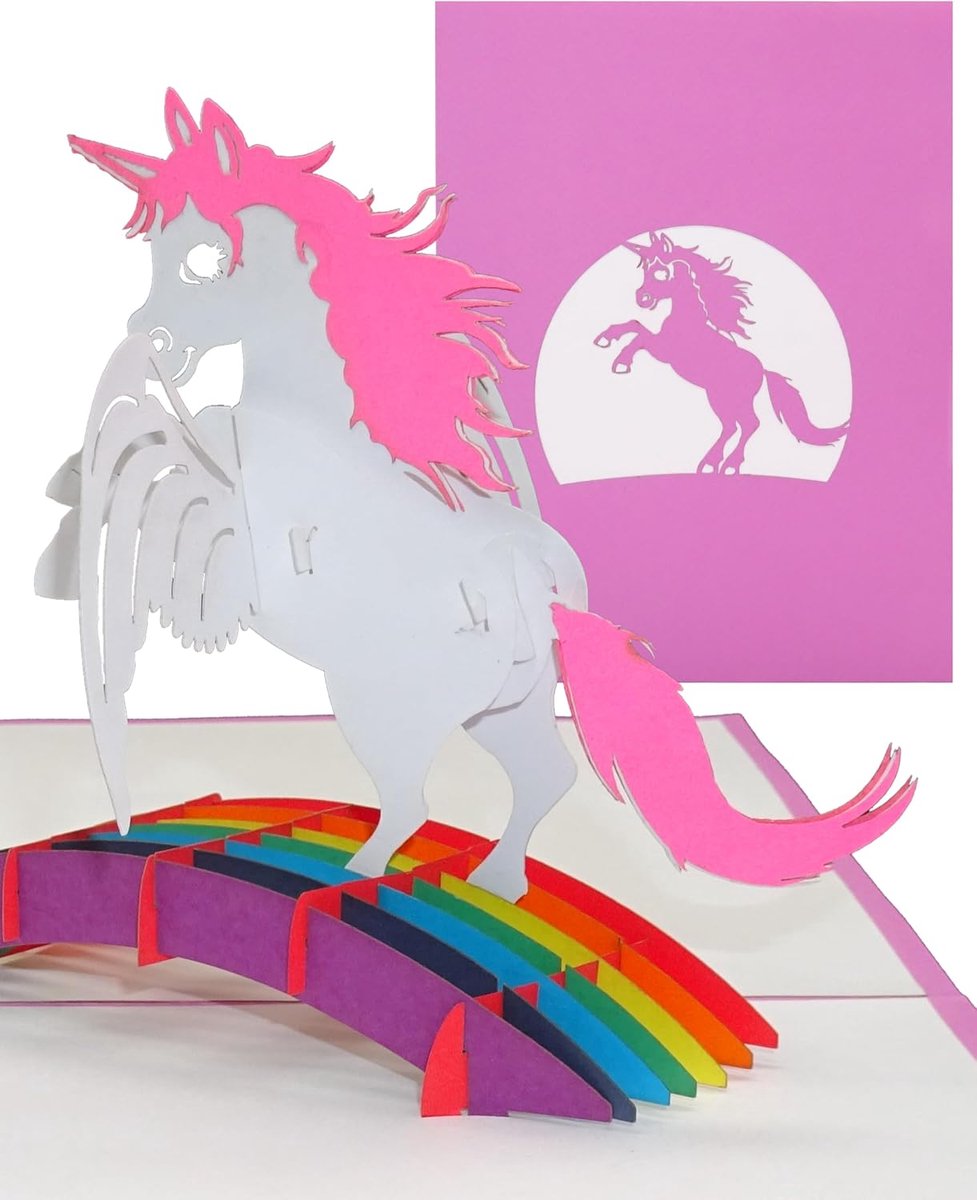 Kaart eenhoorn - eenhoorn voor verjaardag - eenhoorn & regenboog, betoverende 3D pop-up kaart meisjes, kinderverjaardagskaart - kinderverjaardag tegoedbon & cadeaubon