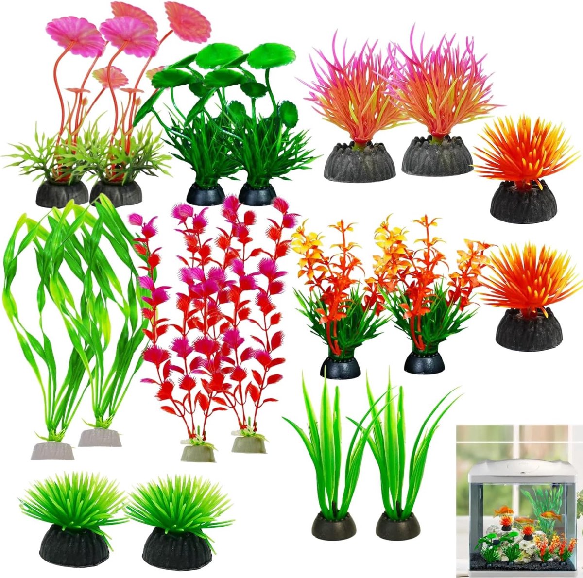 18 stuks aquariumdecoraties planten kunstmatige aquarium planten kleurrijke nep zeewier waterplanten, voor aquarium huishouden kantoor aquarium