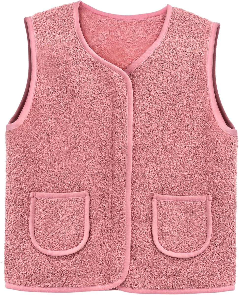 fleece vest voor kinderen, mouwloos fleecejack jongens meisjes, V-hals teddyfleece jas, warme winterjas pluche vest fleece vest kinderen