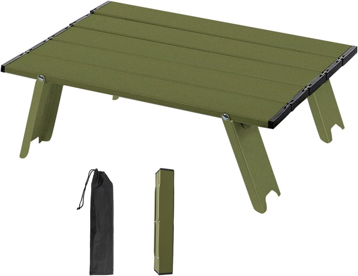 Opvouwbare Campingtafel van Aluminium - Lichtgewicht en Compact voor Picknick, Strand en Buitenactiviteiten - 39.5 x 11 x 12.5 cm (Legergroen)