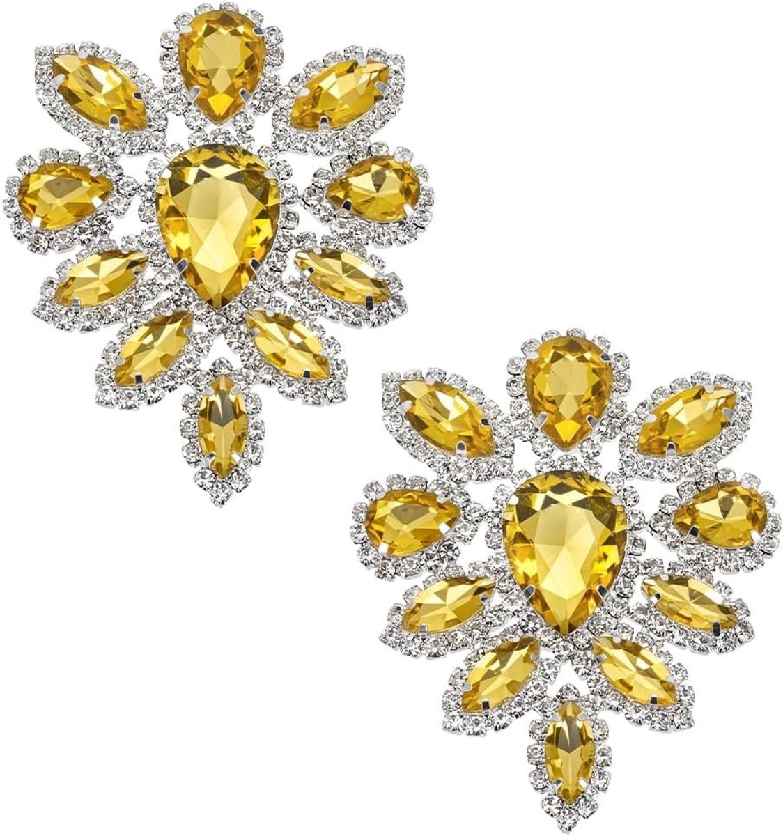 2PCS Rhinestone Applique Licht Topaas Druppelvormige Strass Applicaties voor Bruiloft Decoratie, Beaded Bloem Patches voor DIY Mode en Kostuum Versiering
