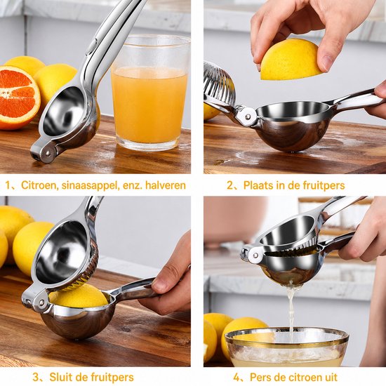 Kaiyaya - Citruspers 1 stuk - Handmatig & maximale sapopbrengst - Metaal, RVS - Citroenpers, Limoenpers - Keuken, Bar - Zilver, 7,9 inch van kaiyaya — afbeelding 3