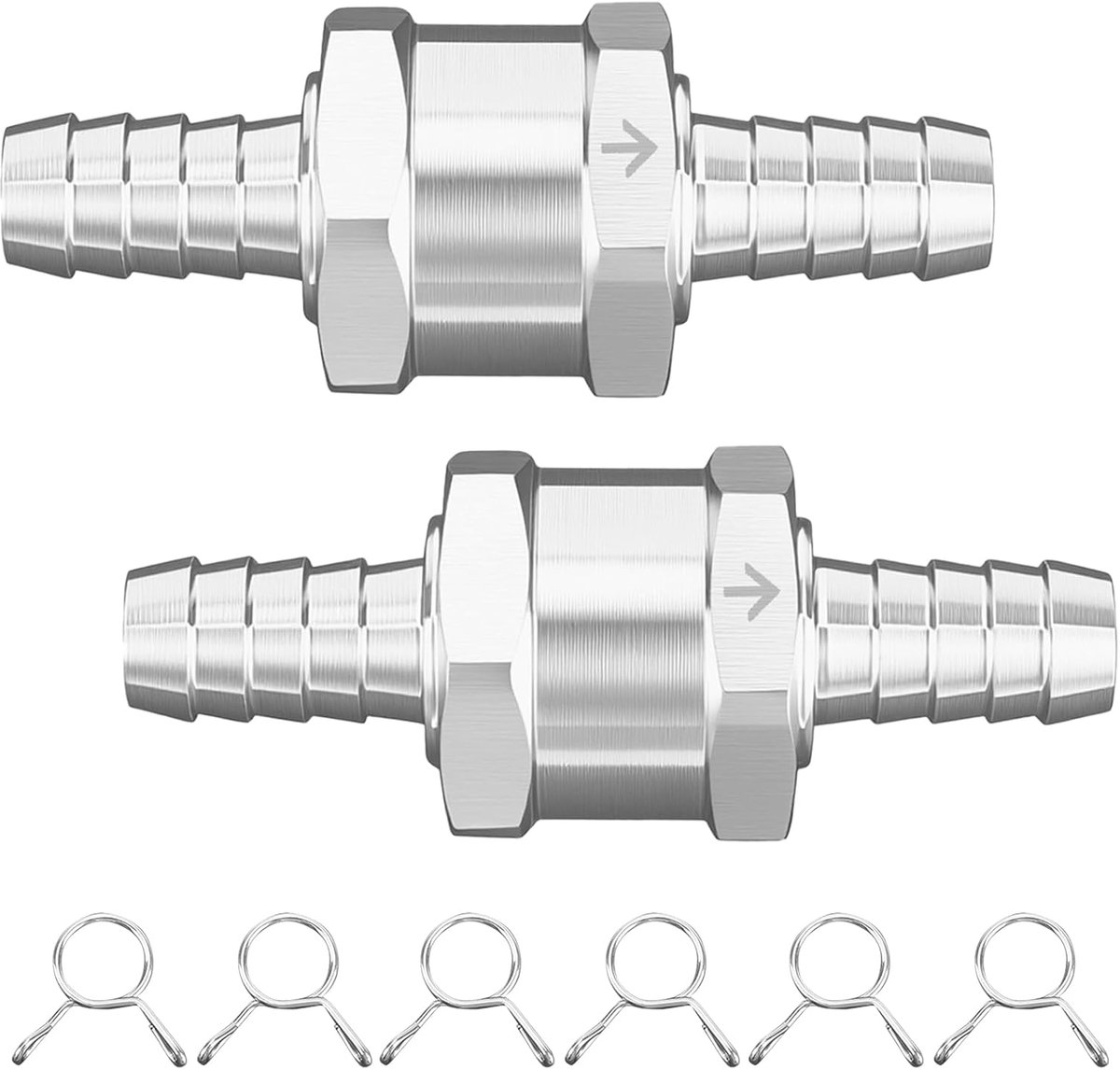 2 stuks 10mm aluminium terugslagklep, eenrichtings retourventiel, brandstof terugslagklep, terugstroompreventie voor benzine diesel olie lucht water, geschikt voor auto motorboot grasmaaier (10mm)