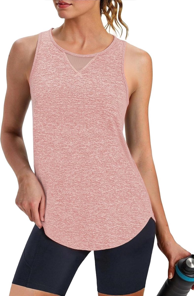Sporttop voor dames, tanktop, zomer, mouwloos sportshirt, fitnesstop, loopshirt, wandelshirt, ademend, yoga-shirt met mesh-inzetstuk, sneldrogend, S-XXL