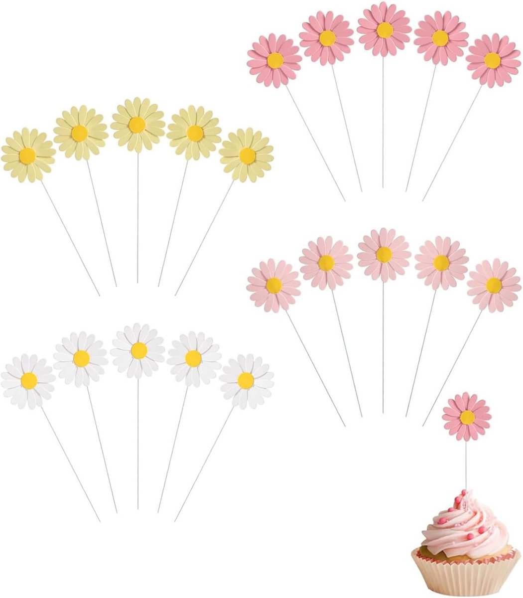 madeliefjes, 20 stuks, groot, 4 kleuren, van kunststof, herbruikbaar, perfect voor verjaardagen, bruiloften, babyshowers en bloemenfeesten.
