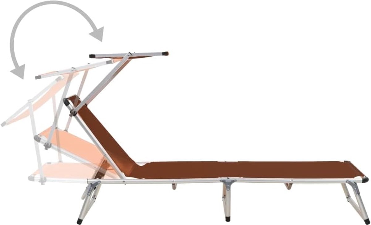Ligstoel met aluminium frame met verstelbare zonnescherm en verstelbare rugleuning, opvouwbare textileen patio chaise lounge voor tuin strand