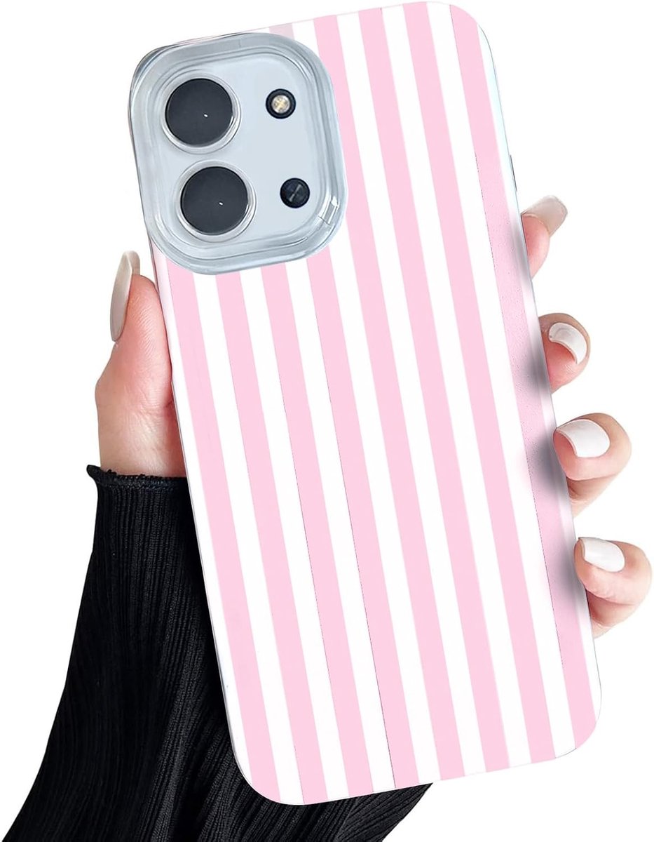 Motief Hoesje voor Xiaomi POCO C85 4G Telefoonhoes,Schattige Strepenmotief Esthetisch Vrouwen Meisje Slanke TPU en Harde PC Schokbestendig Beschermhoes-Roze