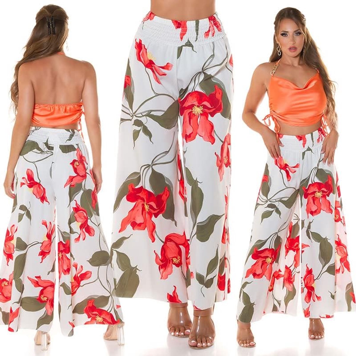Flower Printed High Waist Zomer Broekrok One Size (eenheidsmaat), rood