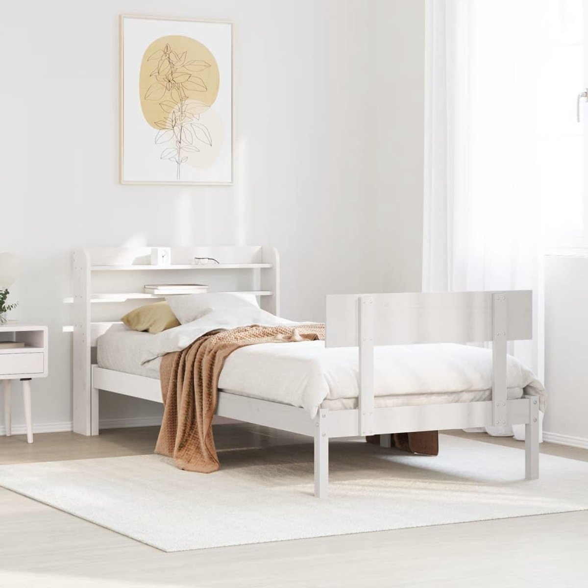 Massief grenenhout met opbergschappen wit 90x200 cm