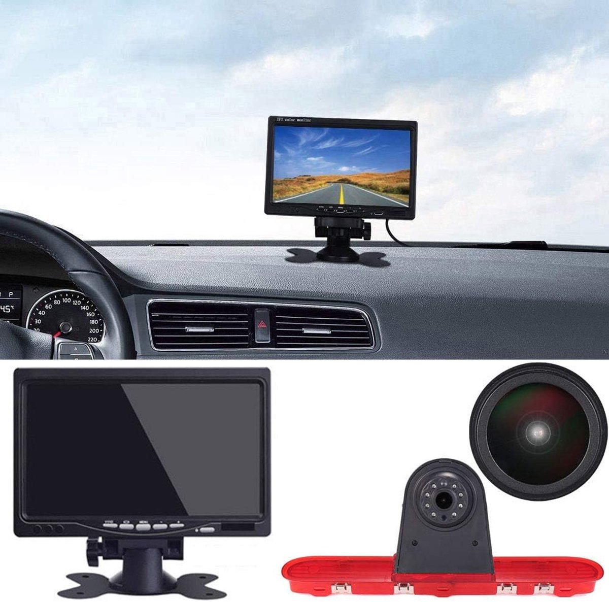 7 inch lcd-monitor, HD 1280p auto derde dak top mount remlamp licht achteraanzicht back-upcamera voor Toyota Proace 2/Verso/Citroen Dispatch/Space Tourer/Jumpy 3/Peugeot Traveller/Expert 3