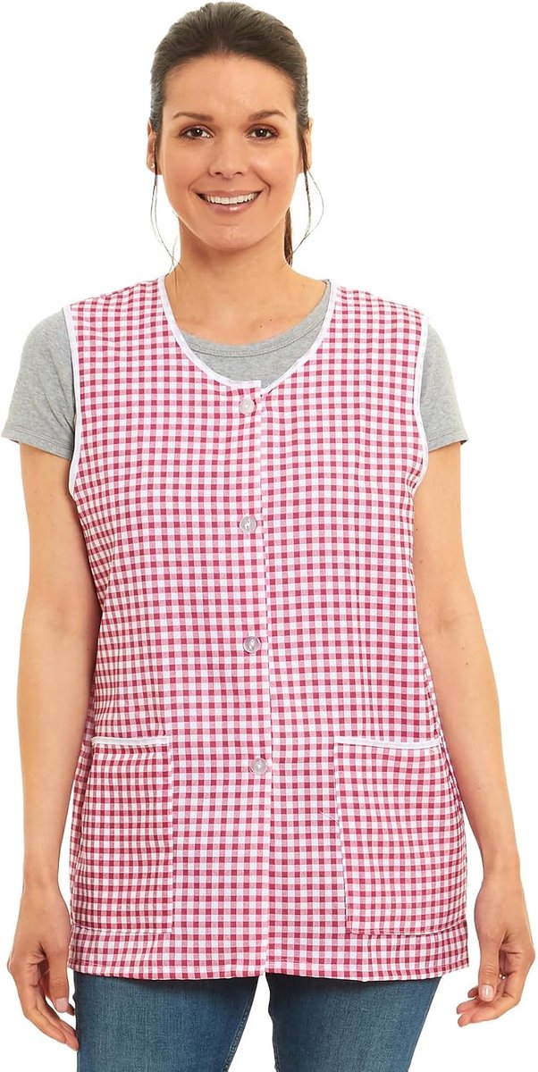Gingham knopen door ontwerp Piping Tabard schort overalls voorzakken stijlvolle tabellen voor vrouwen casual schorten voor vrouwen te gebruiken in huis keuken restaurants coffeeshops UK Made