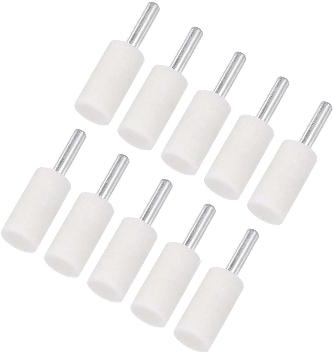 METERXITY Set van 10 slijpstenen met opzetstuk 1/4 inch (6 mm) schacht aluminiumoxide polijst- en schuurboor voor rotatiegereedschap 0 63 inch (16 mm) diameter 80 korrelcilinder [wit]