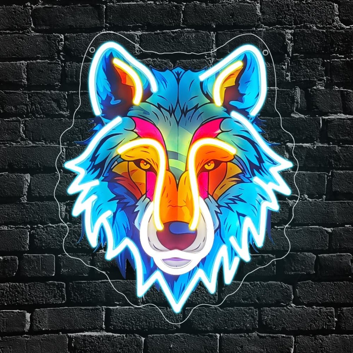 Neon bord voor wanddecoratie, wolf, dimbaar led-neonbord voor achtergrond, dierenkamerdecoratie, cadeau voor thuis, bar, man, café, uniek slaapkamer, party, USB-aangedreven (34 x 30 cm)