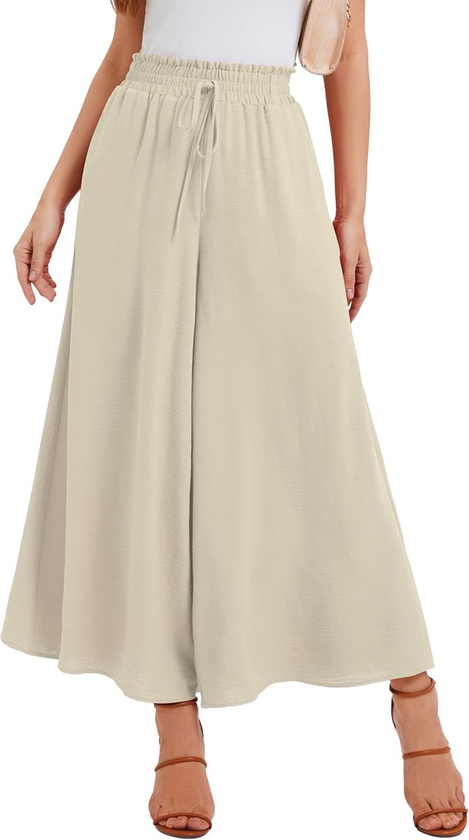 Pantalon voor Dames Zomer Elastische Hoge Taille met Trekkoord Luchtig Palazzo Broek Met 2 Zakken Voor Dagelijks Gebruik & Vrije Tijd