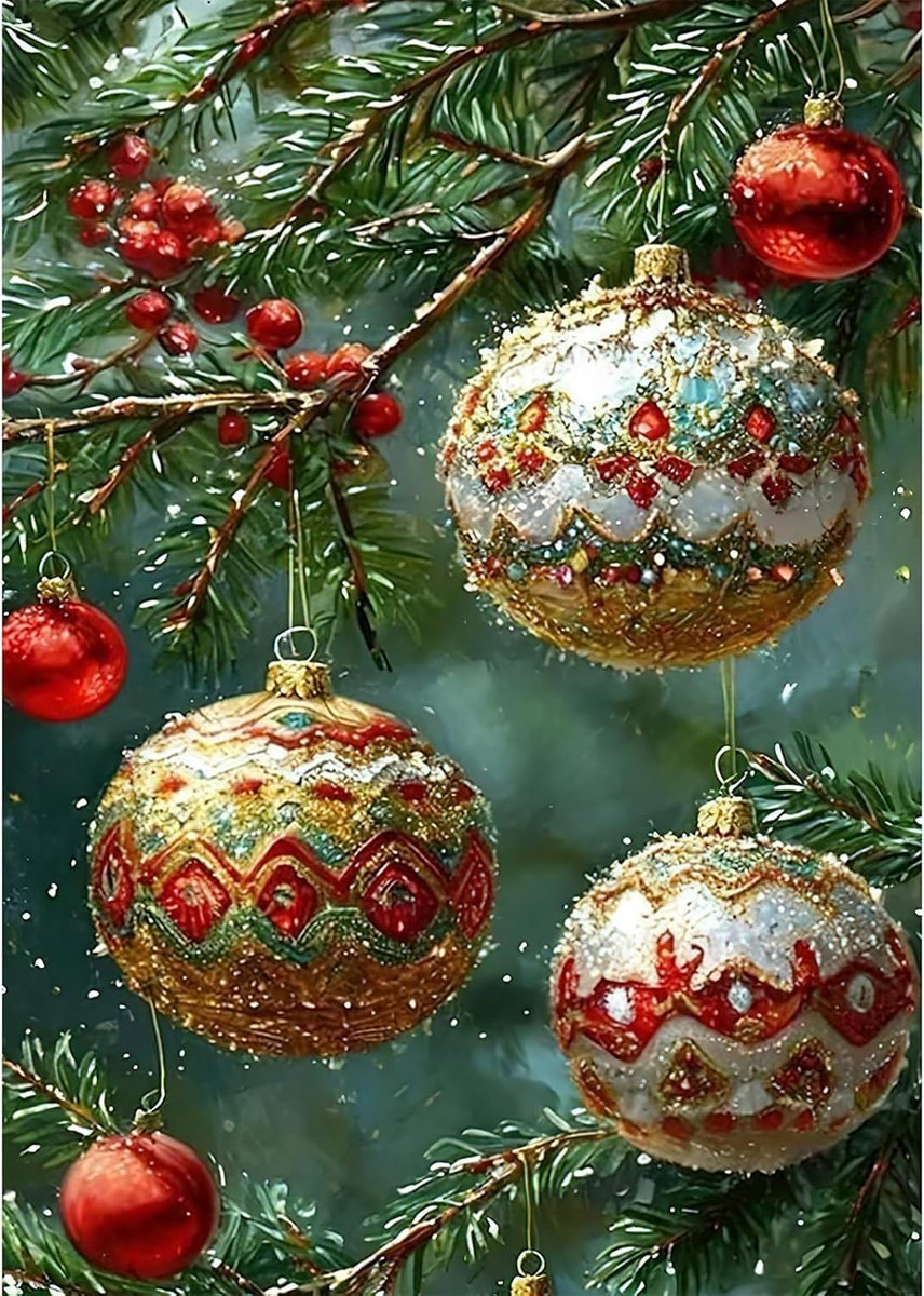 5D Kerstballen Diamond Painting Volwassen Kits, DIY Kerst Diamond Painting Foto's, Mozaïek Making, Diamant Painting Full Drill Cross Borduurwerk Schilderij Kits voor Home Decor 30 x 40 cm