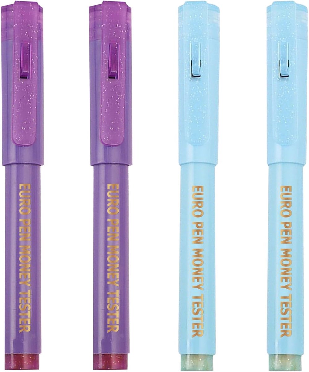 4 stuks geldcontrolepen, controlepen voor bankbiljetten, testpen met uv-lamp, bankbiljettencontrolestift, valse bankbiljetten, valse bankbiljetten voor euro, pond, dollars enz
