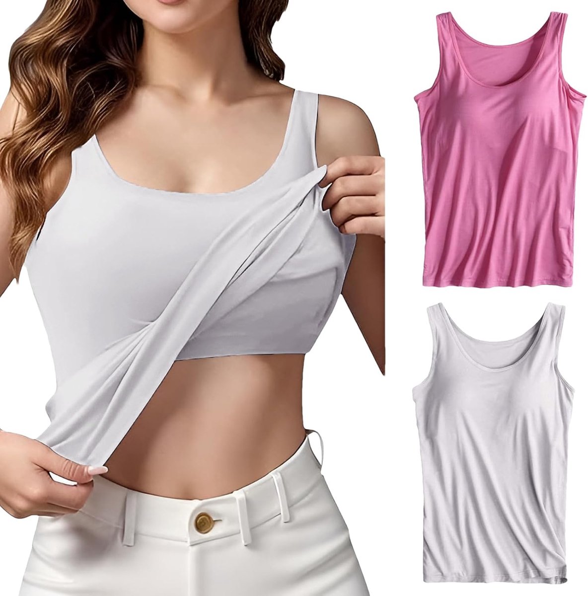 2-delige tanktop voor dames met geïntegreerde beha, onderhemden met brede elastische bandjes