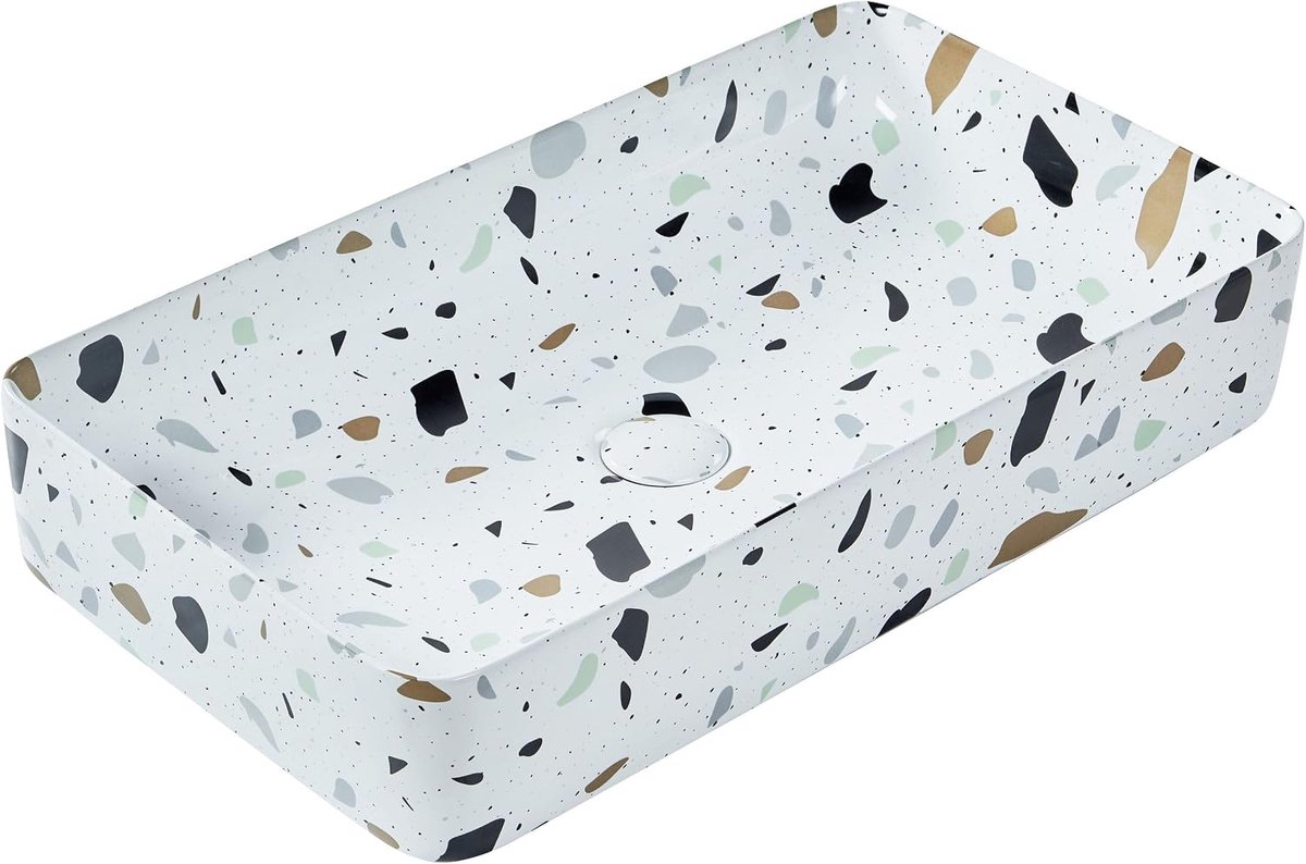 Wastafel keramiek waskom terrazzo effect 51 x 34 cm wit Nules
