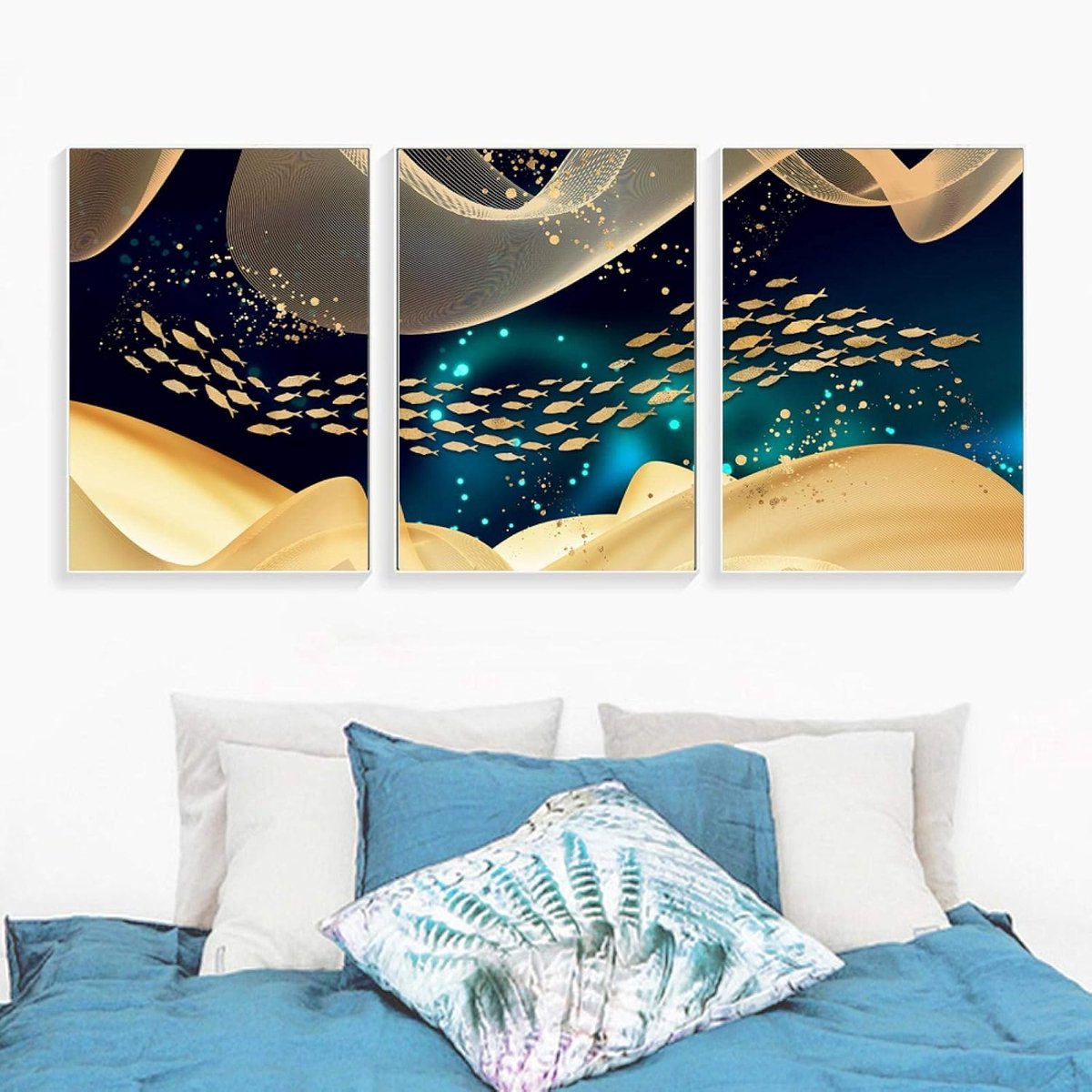 Gouden vis canvas schilderij poster print luxe muurkunst gouden afbeelding voor woonkamer gangpad home decor prints 50x70cmx3 frameloos