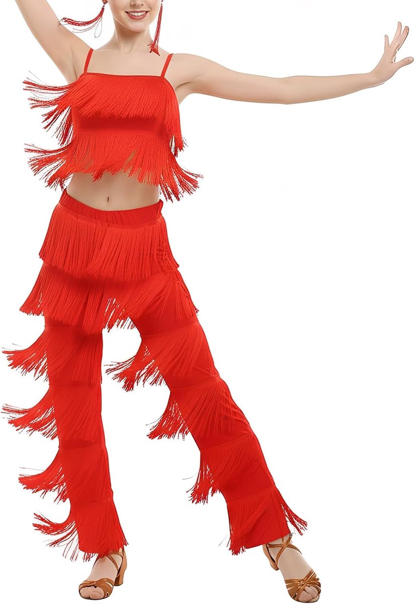 Latin Tassel Dance top en broek 2 delige sets voor Ballroom Rumba Tango Salsa