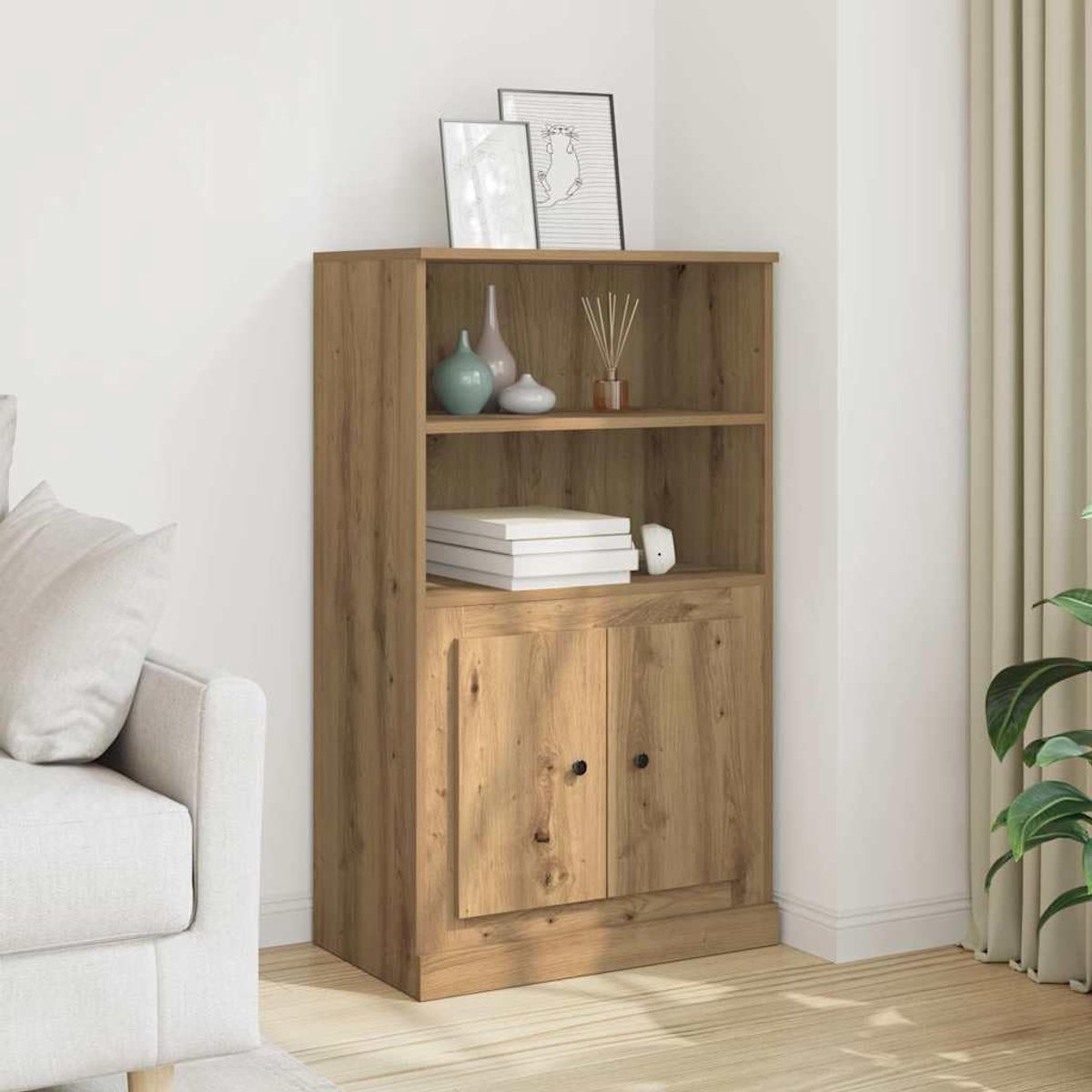 Artisan eiken 60 x 35,5 x 103,5 cm houten kast dressoir met veel opbergruimte, robuust materiaal voor elegante inrichting, praktische deur, tijdloos design