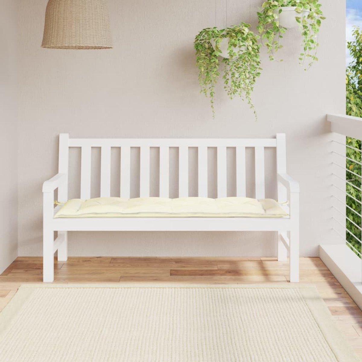 Tuinbankkussen crème 150x50x7 cm Oxford-weefsel waterafstotend met koorden, zitkussen voor tuinbank en terrasmeubels, zachte holle vezelvulling, kreukbestendig