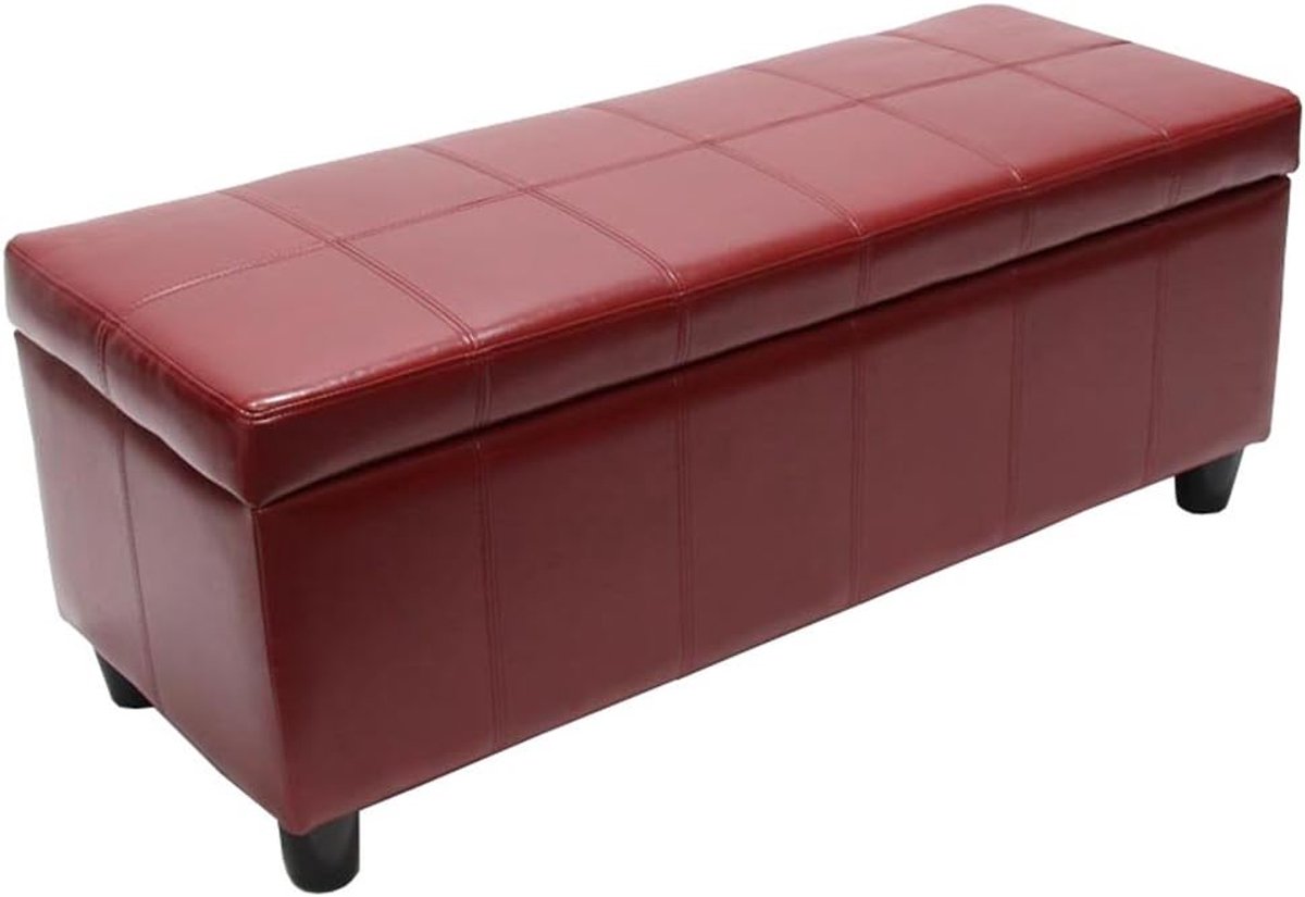 Opbergkist zitbank Kriens, leer + kunstleer, 112x45x45cm - rood
