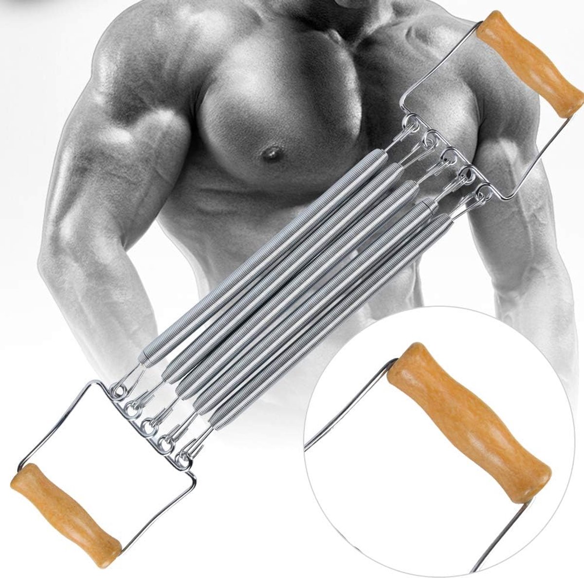 Chest Expander, Huishoudelijke Oefening Spier Fitness Apparatuur met Houten Handvat voor Thuis Training Oefening