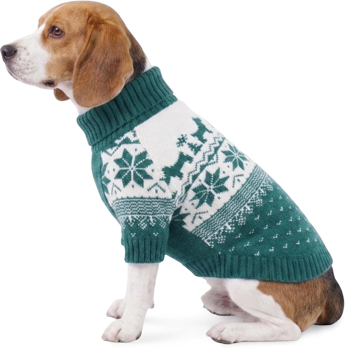 Kersttrui voor honden, rolkraagtrui met gat voor de riem, maat L, groen