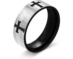 Meditoys · Ring van roestvrij staal voor heren · roestvrij staal/zwart · breedte: 7,0 mm · zeer krasbestendig · roestvrij staal met zwart kruis