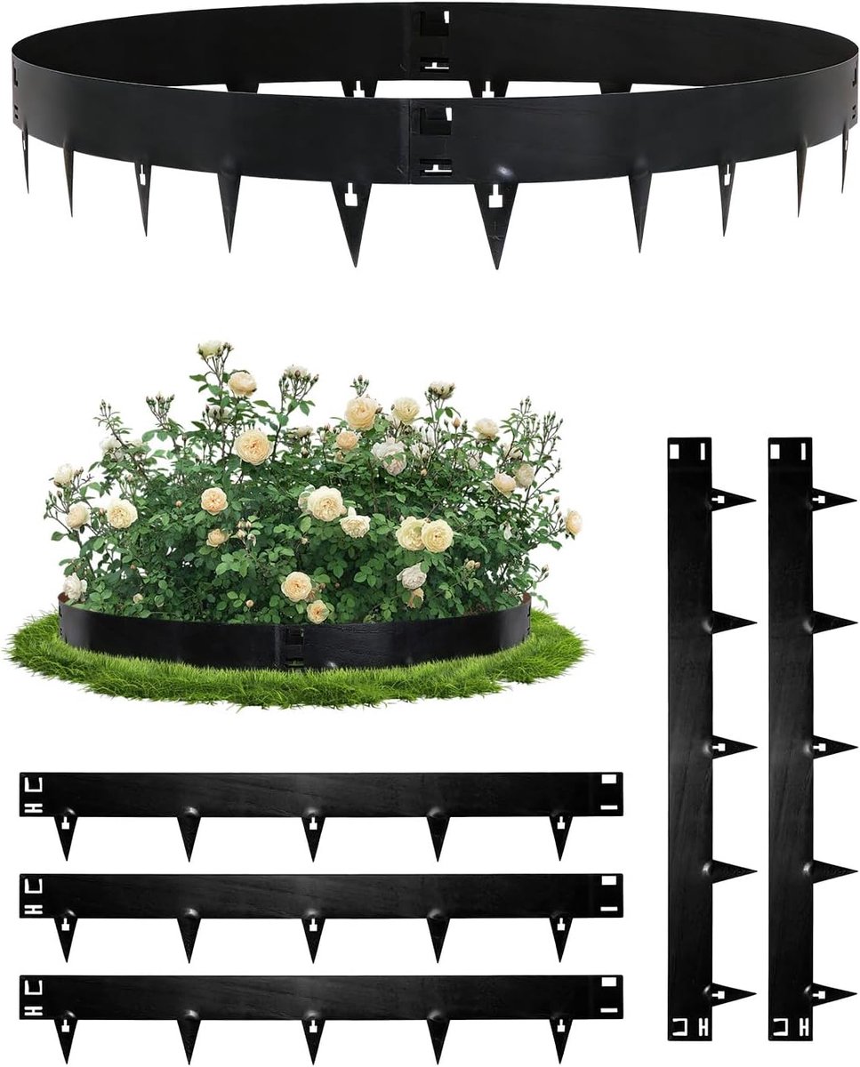 107,5 cm x 5 gazonrand, metaal, cortenstaal, flexibele bloembedomranding van staal, bloembegrenzing, lawn Edging, flexibele gazonranden voor perdrandomranding, tuinomranding, zwart, 15 cm