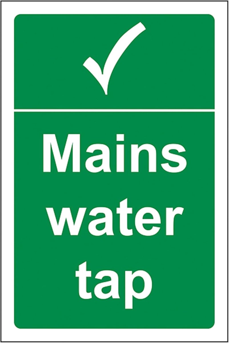 Safety Mains Waterkraan 100 x 150 mm - 2mm Super-Tough Stijf Plastic Veiligheidsbord