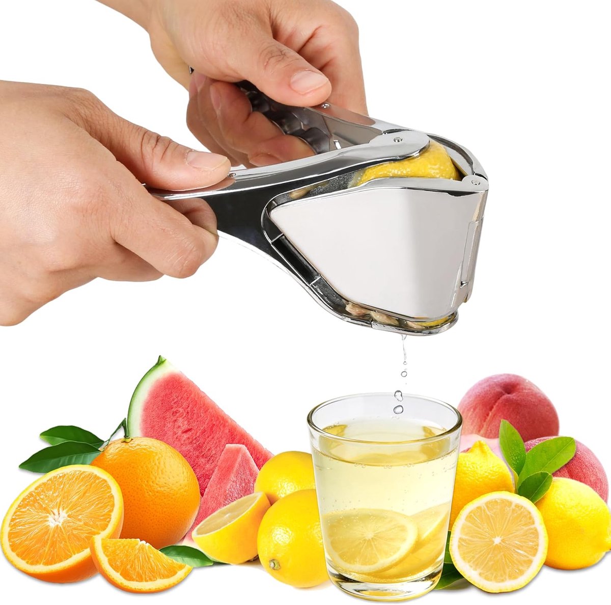 Roestvrijstalen handplatte citroensappers met citroenen-limoenpers, handmatig, citroenen, limoenpers, handheld, gebruiksvriendelijke fruitcitruspers voor citroenen, citrus, limoen