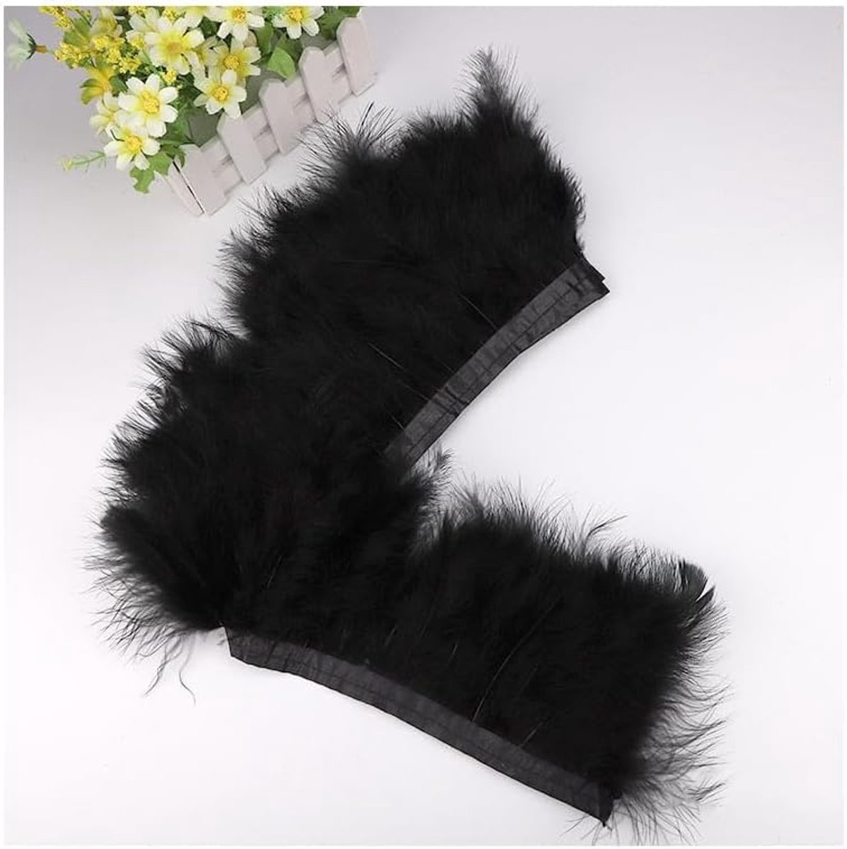 15 - 20 cm kalkoenveerrand Turkije pluche veren franjes trim natuurlijke veren franjes veerband voor doe-het-zelf naaien handwerk Kerstmis kostuums decoratie zwart 2 m