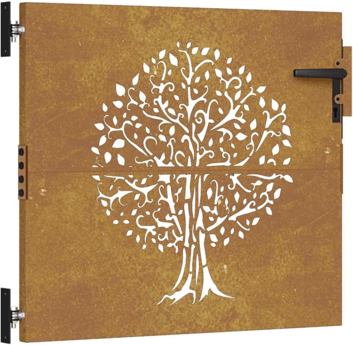 Tuinpoort 85 x 150 cm, lasergesneden tuinpoort met vierkant design, afsluitbaar voor meer veiligheid, robuuste metalen poort voor tuin en terras